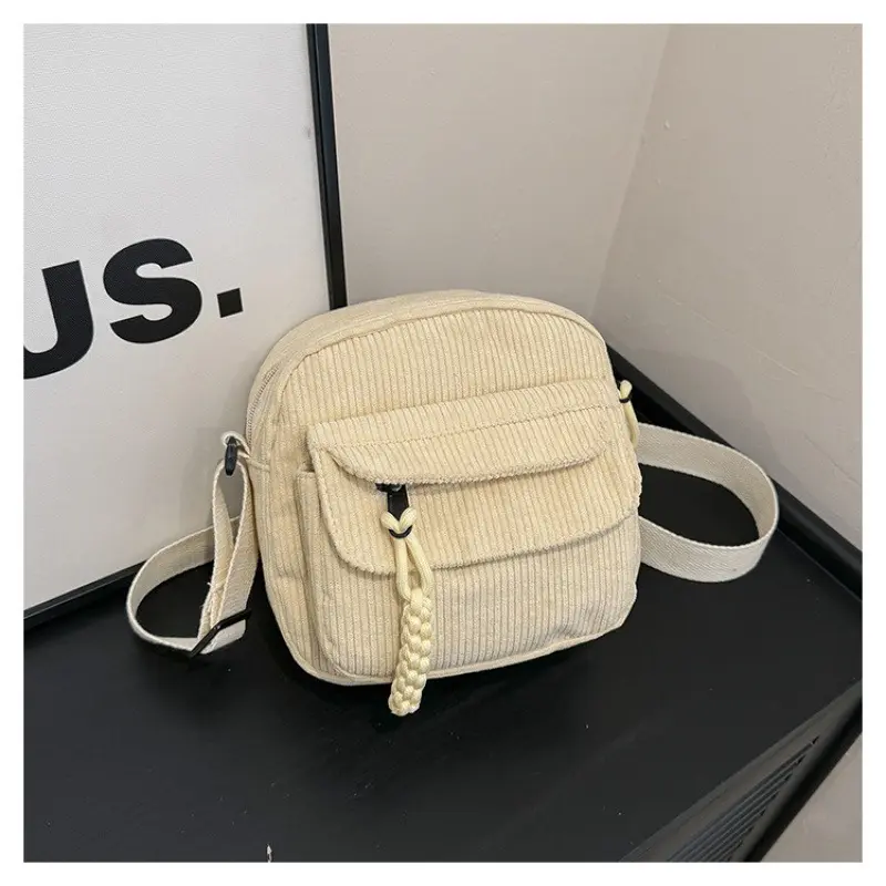 Vintage Corduroy Single Shoulder Crossbody Bag Student Simple Day Casual Canvas Mobile Phone Bag