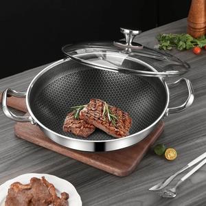 Jody 12.6inch 316 Stainless Steel Honeycomb Wok - Non-Stick Induction & Gas Stove Compatible with Ergonomic Handle, Durable Scratch-Resistant Cookware for Stir-Fries, Searing, Metallic Finish, Kitchen Cooking Cookware