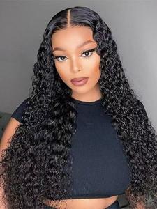 Black Long Deep Wave Lace Front Human Hair Wigs, Gorgeous Fluffy 4x4 Lace Closure Wigs with Baby Hair, Pre Plucked Human Hair Wigs for Party, Daily Use