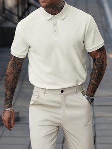 Two-Piece Set Men's Polo Shirt & Pants, Regular Fit Casual Short Sleeve Collared Top & Trousers, Men's Summer
