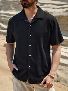 Men's Solid Color Short Sleeve Shirt, Loose Casual Comfy Breathable Top for Summer, Men's Clothes for Beach Vacation