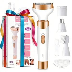 4-in-1 Electric Shaver, 1 Set Portable Hair Removal Machine, Cordless Hair Trimmer for Women, Men and Girls, Epilator Hair Remover, USB Rechargeable Shaver, Daily Shaving Tool