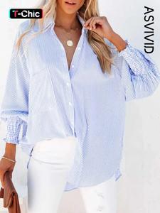 Women's Striped Print Button Front Frill Trim Raglan Sleeve Pocket Design Shirt, Fall Clothing Women, Going Out Tops, Shirts for Women, Casual Long Sleeve Shirred High Low Top for Spring & Fall, Ladies Clothes