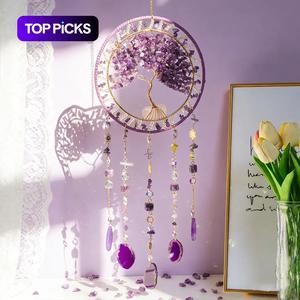 Handmade Bohemian Tree of Life Dream Catcher and Sun Catcher, Crystal and Gemstone Home Hanging Decoration, Natural Agate Piece Pendant Room, Window Patio Creative Decoration, Wall Art Hanging, Valentine'S Day, Mother'S Day, Birthday Gift #TOP PICKS