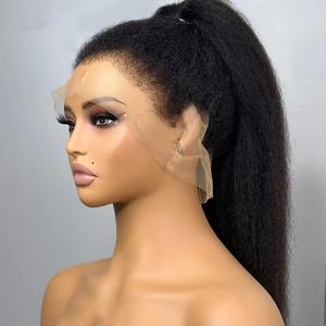 [360 Kinky Straight ] Bling Hair Kinky Straight 24 Inch Lace Front Wigs Human Hair Pre Plucked With Baby Hair 180% Density Yaki Straight Transparent Glueless Lace Wig Human Hair Wigs For Black Women