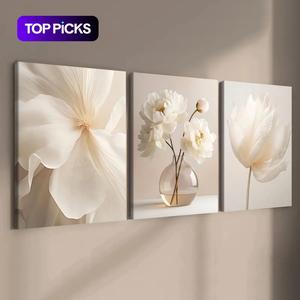 Flower Pattern Canvas Painting, 3 Counts Wooden Framed Canvas Painting, Modern Art Wall Art for Home Living Room Bedroom Office Decor, Ornaments