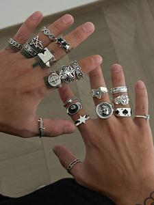 20 Piece Vintage Star Skull Ring Set, Stacking Ring Set, Stackable Rings, Dark Punk Joint Rings, Holiday Gift, Street Style Charm Accessories, All Seasons
