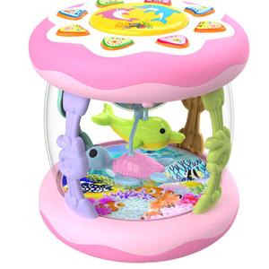 Baby Ocean Projection Lamp Toy, Rotating Light, Adjustable Volume, Music Sensory Baby Crawling Toy, Promotes Vision and Hearing Development