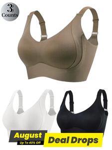 Women's Solid Wireless Bra, Soft Comfortable Functionality Breathable Ribbed Push Up Seamless Bra, Minimalist Women's Basic Lingerie for All Seasons, Soft Comfy Bra, Underwear