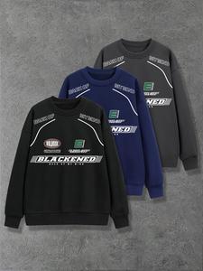 Men's Racing Pattern Print Round Neck Sweatshirt, Casual Loose Long Sleeve Crew Neck Pullover for Spring & Fall, Fashion Men's Top for Daily Wear