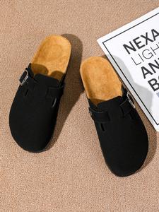 Men's Plus Size Comfortable Slippers, Thick Sole Anti-Slip Cork Bottom, Half-Enclosed Mules, Warm Fashion Suede Shoes, Arch Support Outdoor Beach Sandals, Non Slip Clogs