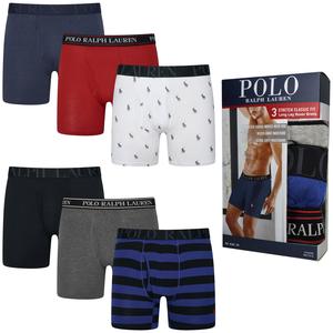 Mens 3 Pack Polo Ralph Lauren Boxer Shorts Underwear Elasticated Underpants Longer Length 9 Inch Spandex Stretch Briefs Present Gift for Him Fathers Day Husband Boyfriend Brother Dad Uncle Sport  Menswear Cotton Casual Embroidered Soft