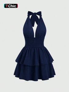 Women's Solid Backless Halter Neck Dress, Lady Elegant Fashion Casual Dress for Party Club Dating Wear, Women Dress for Summer, Womenswear