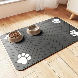 Quick Drying Absorbent Pet Feeding Mat for Dogs and Cats, Non-Slip Rubber Bottom, Dark Polyester Surface for Indoor Use