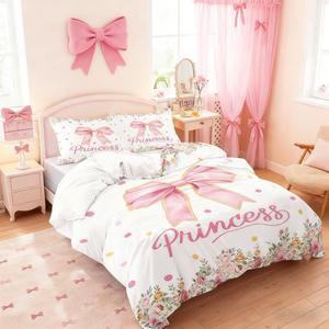 The 3-piece set includes 1 duvet cover and 2 pillowcases (without filling) Princess polka dot, bow and floral rose pattern printed bedding set, soft and comfortable available in all seasons, perfect for children's adult rooms and gift options