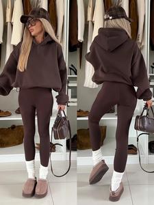 Women's Solid Color Drawstring Hoodie Sweatshirt, Fall & Winter Casual Comfort Streetwear Long Sleeve Pullover, Fashionable Outerwear