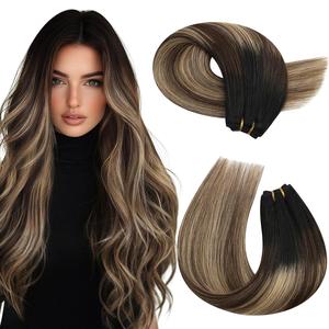 Moresoo Weft Hair Extensions Human Hair Highlights Sew in Human Hair Extensions Balayage Color