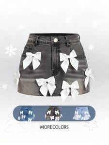 Women's Bow Decor Denim Skirt, Casual Fashion Skirt for Daily Wear, Ladies Bottoms for All Seasons, Womenswear, Elegant Chic Skirt, Formal Fashion Skirt