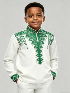 Boys' Traditional African Stand Collar Set, Embroidered Ethnic Style Dress, Nigerian Boys' Clothing, Embroidery Ensemble