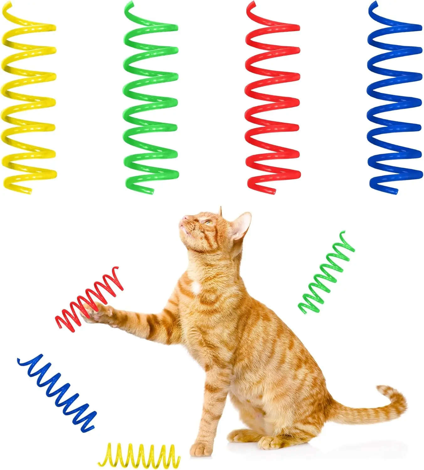 Thin Colorful Springs Cat Toys - Bouncy Coils for Medium Indoor Cat Breeds to Bite, Swat, Chase - Keeps Cats & Kittens Entertained for Hours - 3 inches Long, 10 Pcs, Multi Colors