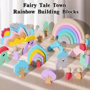 Montessori Rainbow Wooden Building Blocks Set, Colorful Gift Box, Enhances Creativity & Fine Motor Skills, Ideal for Kids Birthday