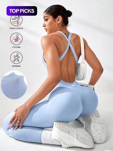 Women's All-Season Sporty Jumpsuit, Plain Ruched Design, Slim-Fitting Below-The-Ankle Pants, Ideal for Yoga & Fitness