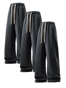 Men's Solid Drawstring Waist Pants, Casual Comfy Regular Fit Trousers for Outdoor Hiking, Woven Bottoms for All Seasons, Menswear