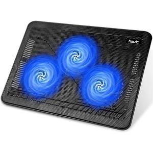 Havit HV-F2056 15.6"-17" Laptop Cooler Cooling Pad - Slim Portable USB Powered (3 Fans), Computer Stand, Laptop Tray Bed, Black+Blue