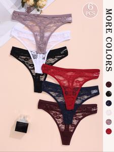 6-Pack Women's Multi-Color Sexy Low Waist Lace Trim Thong Panties, Comfortable and Stylish Underwear for Ladies