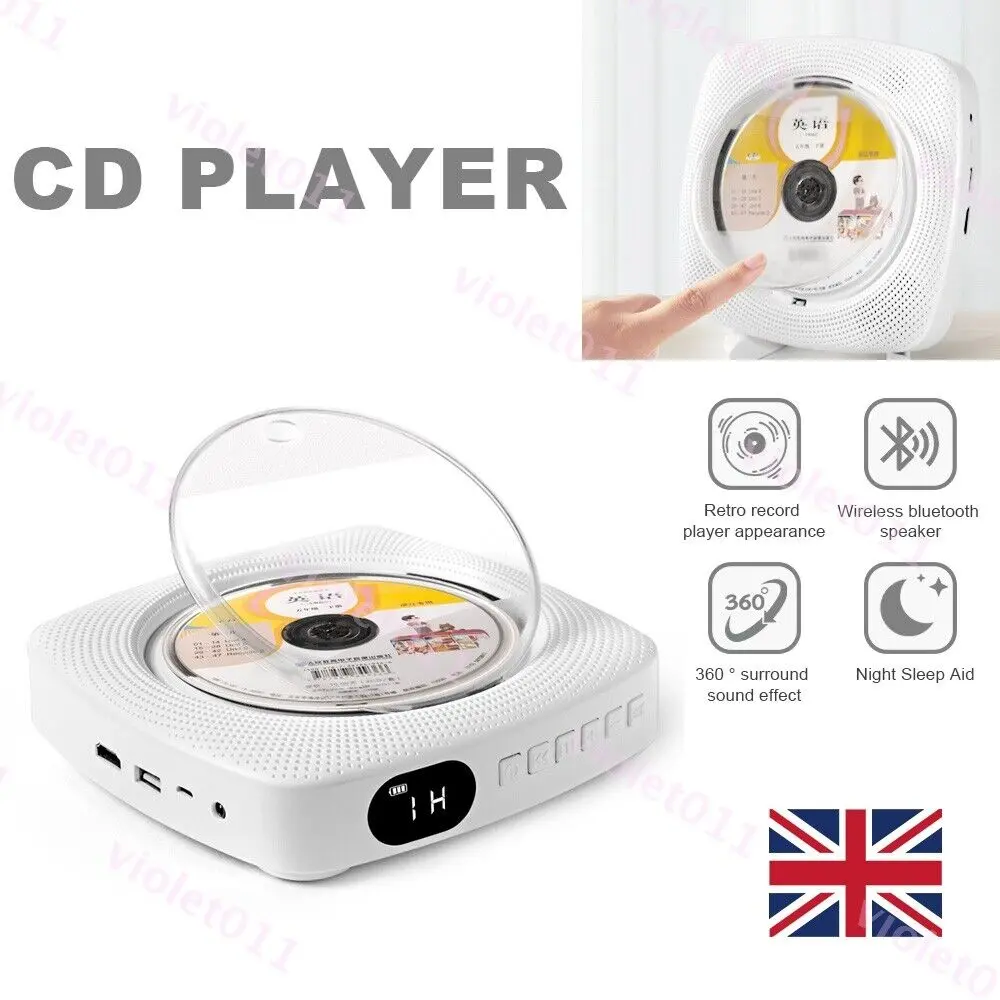 Bluetooth CD Player: Portable with AUX, USB, FM Radio & Remote Control | UK New