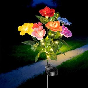 Solar Powered Garden Light, 1 Count Outdoor Solar Rose Lanterns with 7 Rose, IP65 Waterproof Outdoor Decorative Light for Yard, Pathway, Lawn, Solar Outside Lights, Garden Ground Light