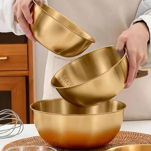Stainless Steel Salad Bowl, 3/6 Counts Mixing Bowl with Measuring Mark, Kitchen Cooking & Storage Bowl, Food Storage Solution, Mixing Bowl Set, Salad Serving Bowls