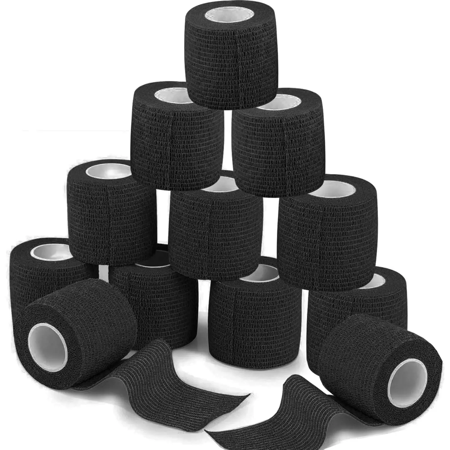 ANAMPION 12 Rolls Self-Adhesive Football Sock Tape 5cm x 4.5m Self Adherent Cohesive Bandages Wrap First Aid Athletic Sports Tape for Wrist Ankle Pet & Vet Wrap for Dogs, Horse (Black)