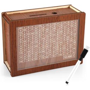 Wooden Cash Box with Wipe Panel & Marker Pen, 1 Count Savings Box with Savings Target, Money Box for Home Office School Dormitory #TOP PICKS