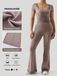 Mooslover UK CheekyFlare Co-Ord Sets Cloud-Touch Stretchy Comfort Basic Womenswear Soft Casual Knit Clothing Set with Short Sleeve Top and Flare Trouser