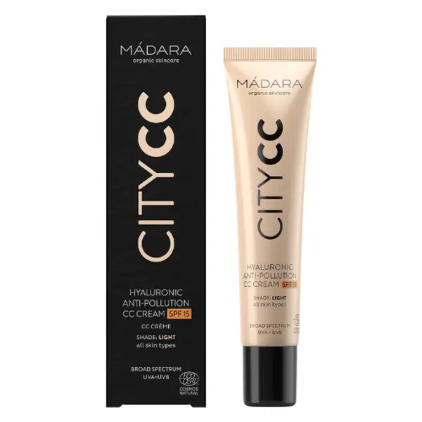 MÁDARA Organic Skincare | City CC Anti-Pollution CC Cream SPF15 - 40ml, With hyaluronic acid and mineral UVA/UVB sunscreen, Lightweight natural colour corrector, COSMOS Natural certified Correcting Daily
