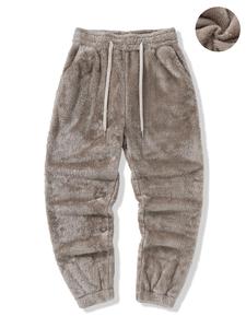 Men's Solid Drawstring Waist Plush Pants, Loose Casual Comfy Straight Leg Trousers for Fall & Winter, Men's Bottoms for Daily Wear