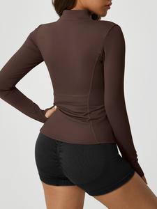 Women's Solid Zip Up Thumb Hole Design Sports Jacket, Sports Long Sleeve Outerwear for Gym Workout Running, Ladies Sportswear for All Seasons, Womenswear