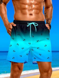 Men's Ombre Print Beach Shorts, Casual Comfy Breathable Swim Shorts for Summer, Men's Swimwear for Beach Vacation, Swimming Trunks