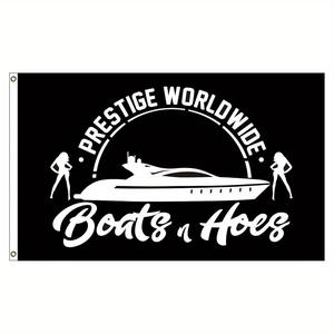 Prestige Worldwide Flag Boats and Hoes Banner With Two Yellow Buttonholes for Bar Beer House College Dorm Room Man Cave Tailgates and Parties
