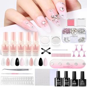 Beetles X DIY Gel Nail Polish Kit, 5 Coquette Pink Shades, All in One Gel Polish Kit with Base & Top Coat, Chrome Nail Powders, Nail Tips, Charms, Nail Accessories, Nail Kit for Easy At-Home Manicures, Gift for Balletcore Aesthetic Lovers