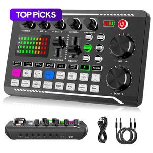 F998 Live Sound Card Audio Mixer, Podcast Audio Interface with DJ Mixer Effects, Voice Changer with Sound Effects for Karaoke Live Streaming Record Gaming