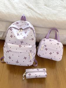 Small Fresh Color Bow Three-piece Set, Backpack, Handbag, Pencil Case Sweet Student Set, Cute, Exquisite and Versatile with Multiple Colors To Choose From, Suitable for Students' Daily Commuting, Travel, School Backpack, Multi Compartment Backpack