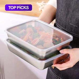 Stainless Steel Food Storage Box, 3 Counts/set Square Food Storage Container, Reusable Stackable Storage Containers, Durable Bento Box with Lid, Lunch Box, Leakproof Lunch Container, Travel Accessories, Kitchen Utensils