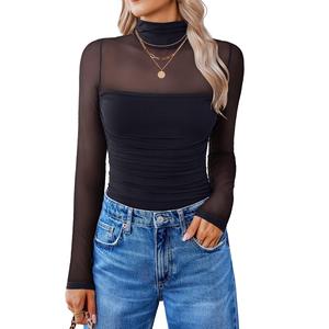 Avidlove Women Long Sleeve Bodysuit Turtle Neck Shapewear Body Suits Mesh One Piece Leotard Shirt Going Out Tops Fall Outfits