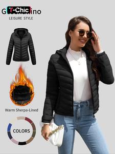 Women's Solid Zip Up Hooded Winter Coat, Casual Long Sleeve Thermal Lined Outerwear for Fall & Winter, Women's Clothing for Daily Wear