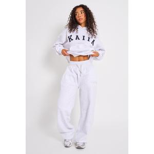 Kaiia Ribbed Waistband Wide Leg Joggers Light Grey Marl