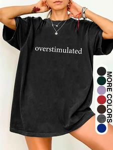 Unisex Graphic Tee, Casual Letter Print Drop Shoulder Half Sleeve Round Neck T-Shirt , Fashion Women's Top for Daily Wear