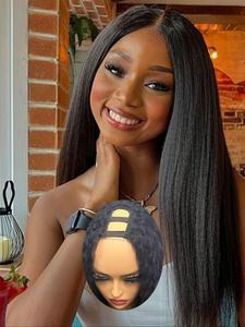 30 Inch Black Long Straight U Part Wigs for Women, Gorgeous Fluffy Wigs, Human Hair Wigs for Party, Daily Use