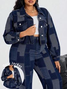 Women's Plus Size Colorblock Denim Jacket, Denim Shacket Jacket, Casual Fashion Outerwear Coats, Comfortable and Stylish, Perfect for Everyday Wear